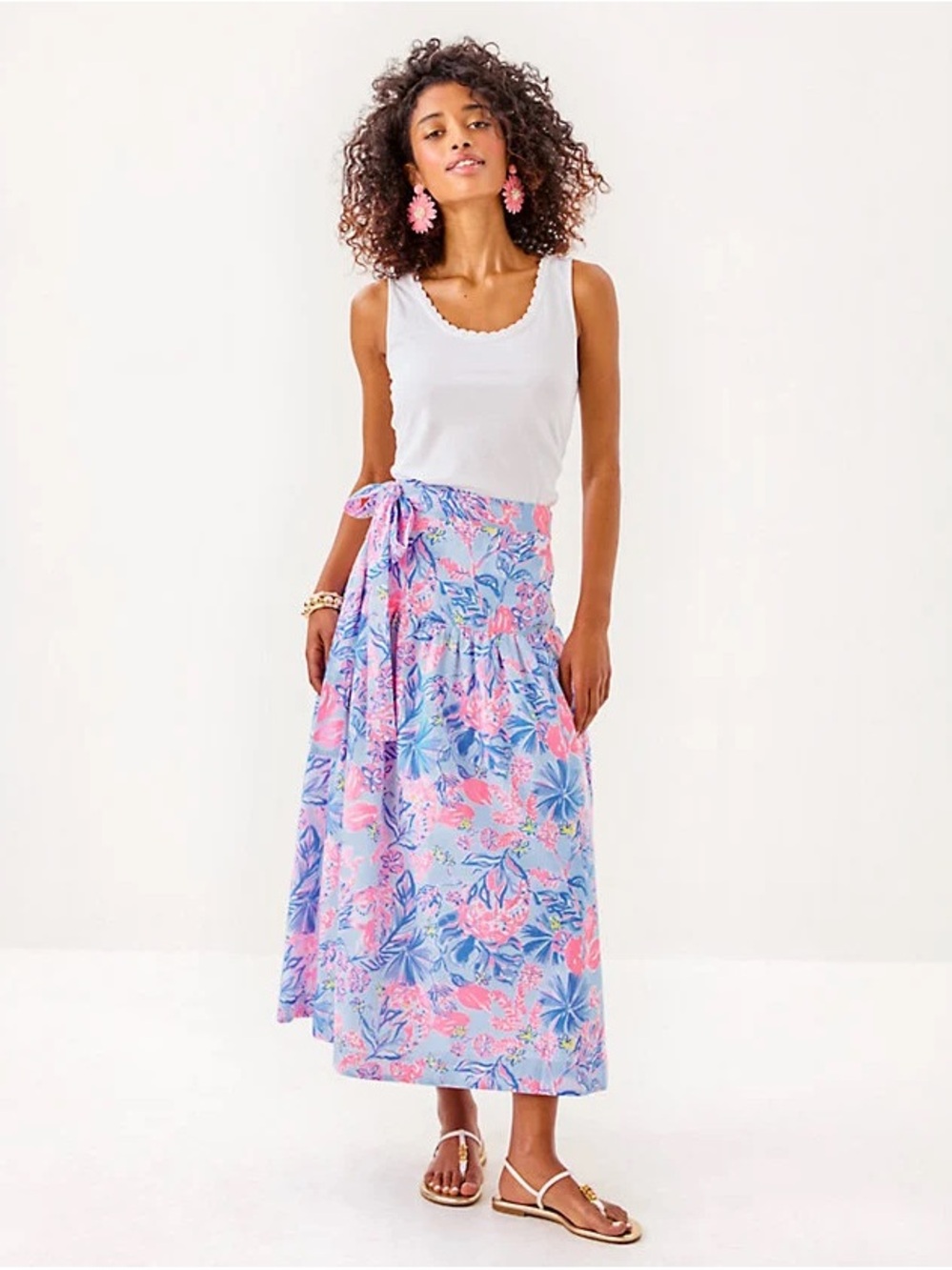 Lilly Pulitzer Pink & Blue Floral Wrap Maxi Skirt